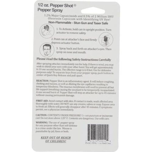 Pepper Shot 1.2% MC 1/2 oz Pepper Spray Hard Case Belt Clip and Quick Release Key Chain - Image 12