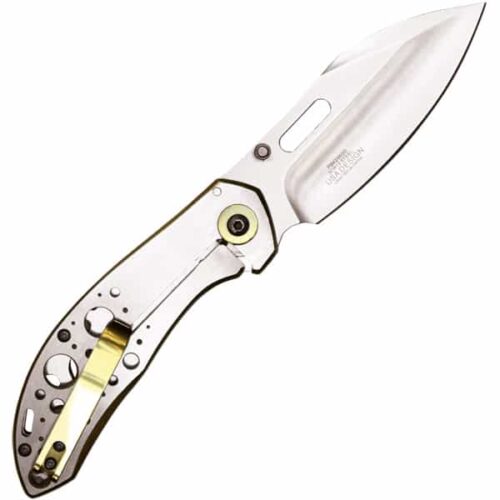 Assisted Open Folding Pocket Knife with Gold Trim - Image 2