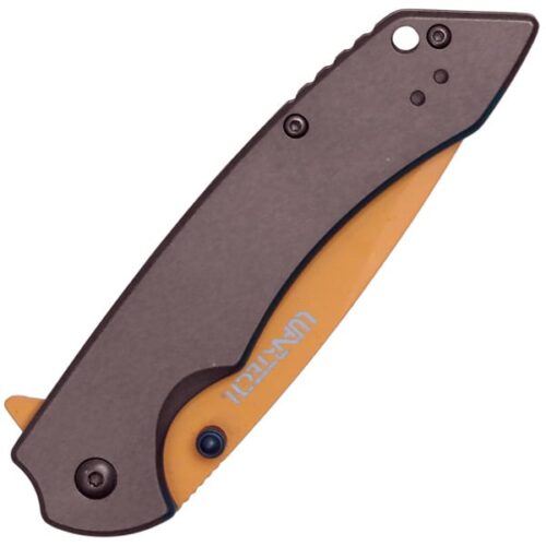 Assisted Open Folding Pocket Knife with Grey handle and Orange Blade - Image 3