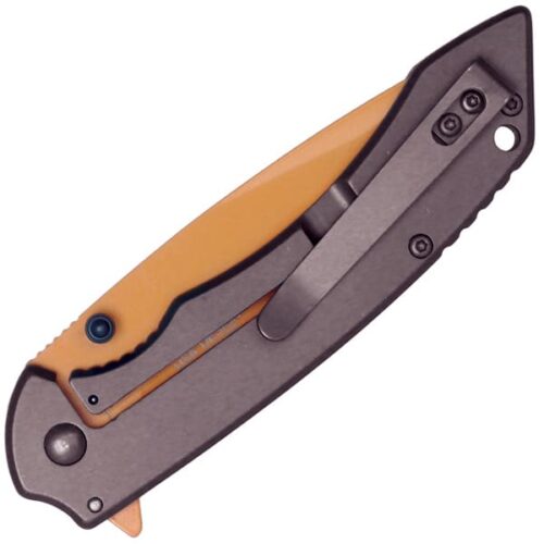 Assisted Open Folding Pocket Knife with Grey handle and Orange Blade - Image 4