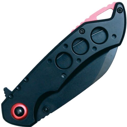 Assisted Open Folding Pocket Knife, Black Handle w/ Red Accents - Image 3