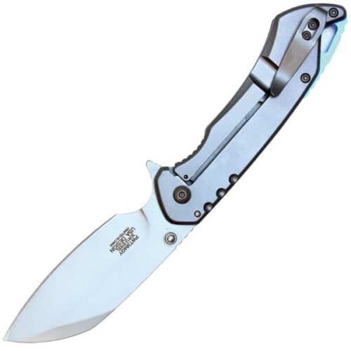 Assisted Open Folding Pocket Knife, Grey Handle w/ Blue Accents - Image 2