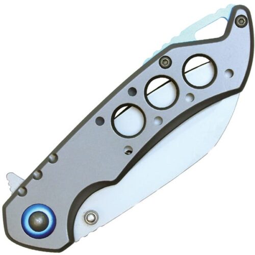 Assisted Open Folding Pocket Knife, Grey Handle w/ Blue Accents - Image 3