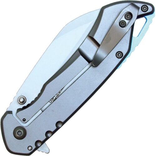 Assisted Open Folding Pocket Knife, Grey Handle w/ Blue Accents - Image 4