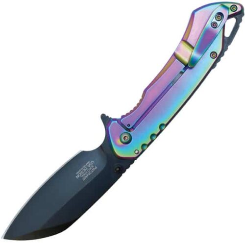 Assisted Open Folding Pocket Knife, Rainbow Handle w/ Black Accents - Image 2