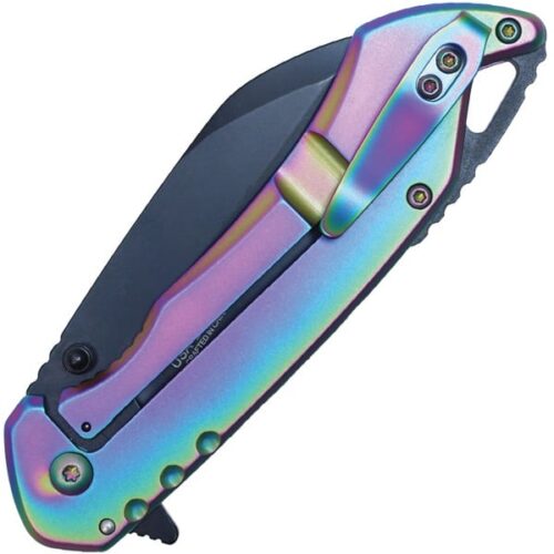 Assisted Open Folding Pocket Knife, Rainbow Handle w/ Black Accents - Image 4