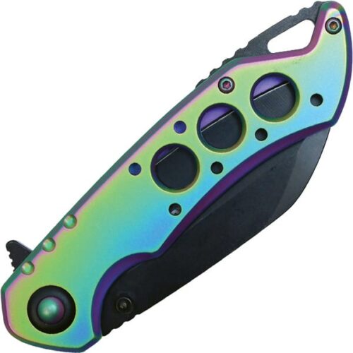 Assisted Open Folding Pocket Knife, Rainbow Handle w/ Black Accents - Image 3