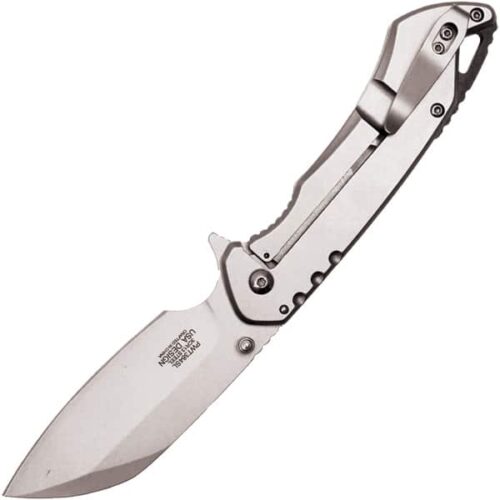 Assisted Open Folding Pocket Knife, Silver Handle w/ Black Accents - Image 2