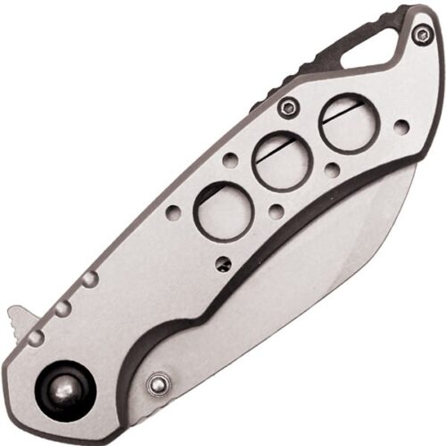 Assisted Open Folding Pocket Knife, Silver Handle w/ Black Accents - Image 3