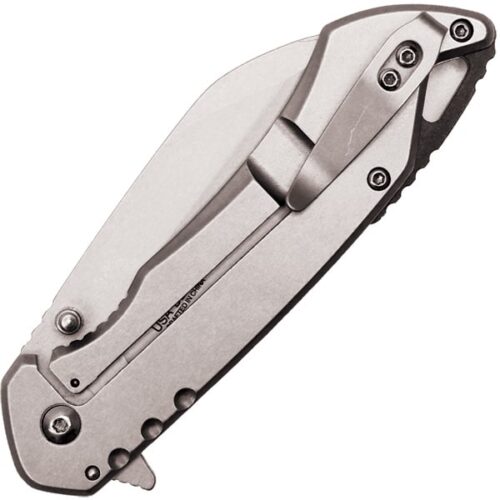 Assisted Open Folding Pocket Knife, Silver Handle w/ Black Accents - Image 4