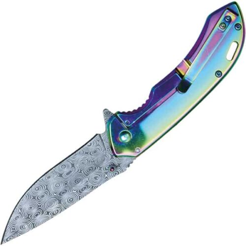 Assisted Open Folding Pocket Knife with Rainbow handle with American Flag Design - Image 2