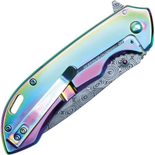 Assisted Open Folding Pocket Knife with Rainbow handle with American Flag Design - Image 4