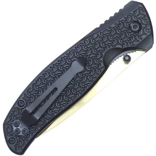 Assisted Open Folding Pocket Knife Black with Gold Blade - Image 2