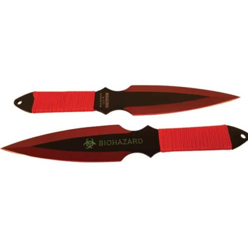 2 Piece Throwing Knife Red Color BioHazard - Image 2