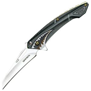 Assisted Open Folding Pocket Knife with Flying Shark Design – 3-Inch 3Cr13 Steel Blade, 7.5-Inch Overall, Aluminum Handle, Belt/Visor Clip, Available in Green