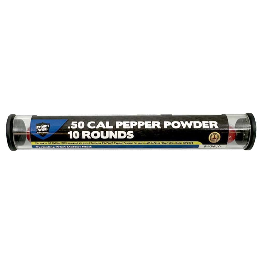 Streetwise .50 Cal 5% PAVA Pepper Ball Rounds for Heat Pistol Launcher – 10-Round Tube, 4-Foot Irritant Cloud, Non-Lethal Self-Defense Projectiles